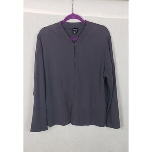 Eileen Fisher Charcoal Gray Full Zip Lightweight Sweatshirt Jacket L Casual